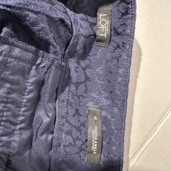 Ann Taylor LOFT Marisa Ankle Brocade Blue Pants Size 14 - Picture 2 of 9